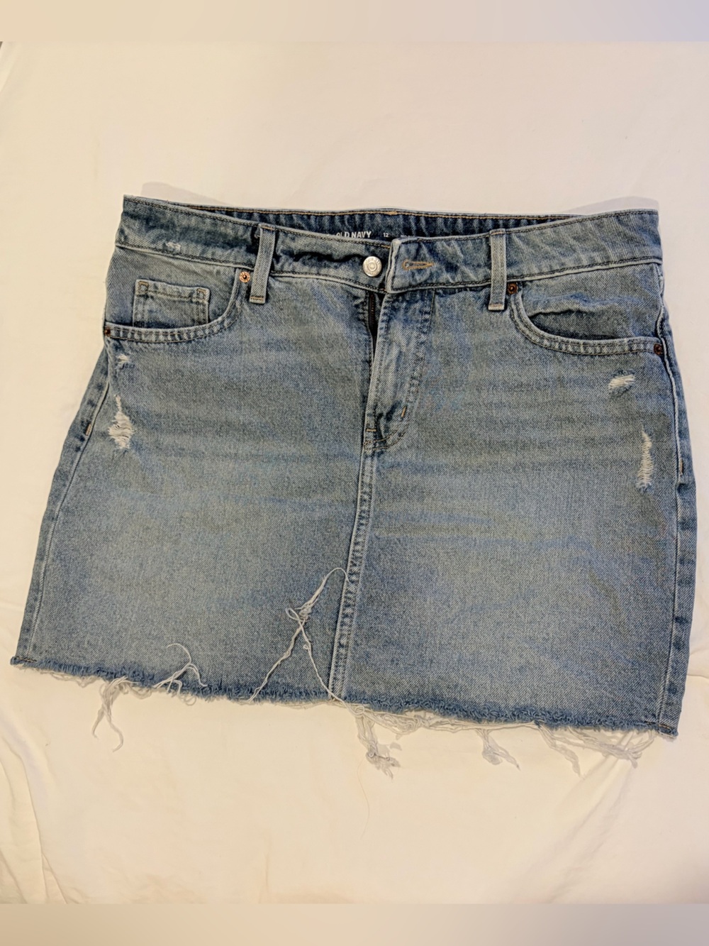 Old Navy Distressed Mid Rise Denim Mini Skirt Light Wash Size 12